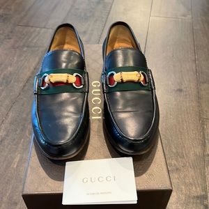 Gucci mens luxury bamboo web horsebit black loafers      size 7 US,(EUR 40)
